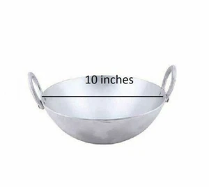Aluminum Wok Kadai Kadhai Karahi Deep Frying and Cooking Pot 2 Handle Balti 10In - Picture 1 of 3