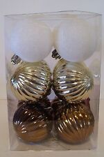 12 WHITE GOLD BROWN SHATTER RESISTANT CHRISTMAS ORNAMENT DECORATION  