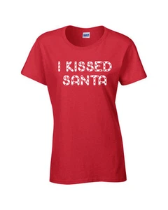 I Kissed Santa Candy Cane Merry Christmas Xmas Funny Ladies Tee Shirt 587 - Picture 1 of 3