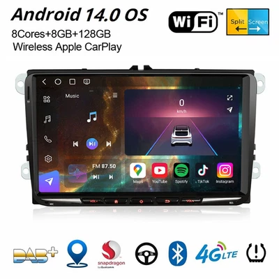 9" Android 14 DAB+ Autoradio Navi Für VW Golf 5/6 Passat Jetta Tiguan Skoda SEAT - Bild 1 von 4