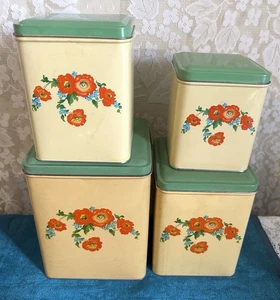 Hall China Orange Mohn vier Blechdosen mit Deckel - RAR - Bild 1 von 4