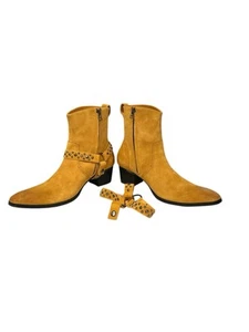 OSSTONE JY002 Herren Leder Reißverschluss Stiefeletten Chelsea Stiefel Größe 9,5 abnehmbare Riemen - Bild 1 von 10