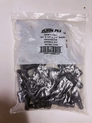 (25) Zurn Pex Tee QQPT434X  3/4" x 1/2" x 3/4" Barb QickSert CR Barbed Polymer - Image 1 of 4