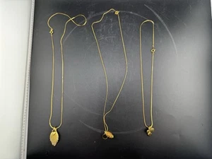 Set Of 3 Gold Toned Necklaces / Pinecone / Leaf / Clover  - Picture 1 of 6