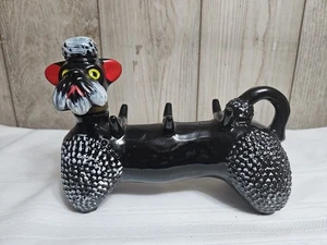 Rote Ton handbemalte Mutter PUDEL KARAFFE (fehlen 6 Schnapsglas Welpen), Vintage - Bild 1 von 18