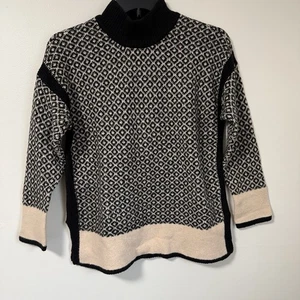 J Jill Geometric Mock Neck Sweater Size S Black Desert Sand Modern Classic - Picture 1 of 8