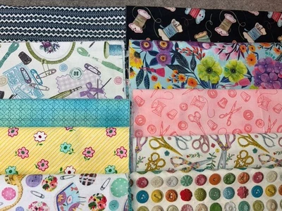 缝纫主题织物废料纽扣线 9" x 21" 10 件装 — 第 1/3 张图片