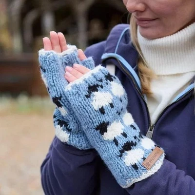 Pachamama Sheep Handwarmers Warm Merino Wool Hand Knit Sheep Lover Gift, Blue - Image 1 of 3
