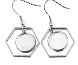 Lot 4 boucles d'oreilles cabochon acier inoxydable hexagonale 12 mm - Picture 1 of 1