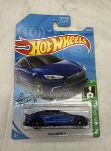 Hot Wheels 2019 HW Green Speed Blue Tesla Model S Super Treasure Hunt - Picture 1 of 6