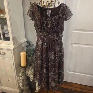 R&K Women's 14 Brown Cottagecore Babydoll Midi Dress Vtg Y2K Whimsical Fairycore - Picture 1 of 10