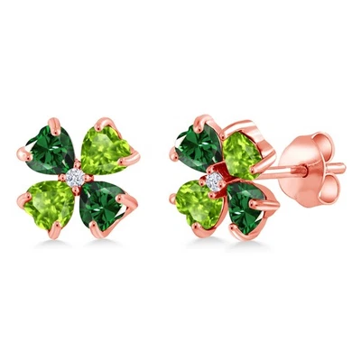 2.83 Ct Green Nano Emerald Green Peridot 18K Rose Gold Plated Silver Earrings - Image 1 of 3