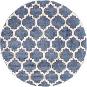 H - SM123749 runder Vorleger - 3 Fuß x 3 Fuß | hellblau & beige | weich, nicht verschüttend - Bild 1 von 5