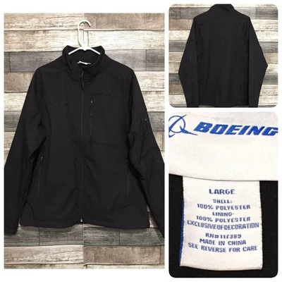 Chaqueta Boeing Softshell Hombre’s L Negra Cremallera Completa Forrada de Vellón Logo Bordado A5 Foto 1 de 4