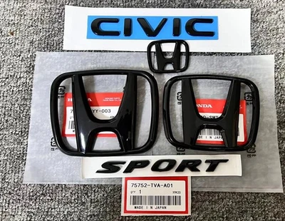 Genuine OEM Gloss Black Logo Emblem Set For Honda CIVIC 2022-2025 Sport Sedan - Image 1 of 4