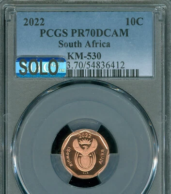 2022 SOUTH AFRICA 10 CENTS PCGS PR70 DCAM MAC SOLO FINEST SPOTLESS 3,000 MINTED - Image 1 of 2