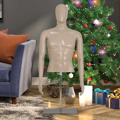 PIKAQTOP Male Mannequin Torso Dress Form Realistic Plastic Half Body Head Dress Display