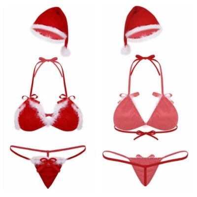 Conjunto de lencería de terciopelo de Papá Noel para mujer conjunto de ropa interior ropa de dormir Foto 1 de 4