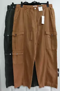 Ex M&S Cotton and Lyocell HIGH Waist Twill CARGO Drawstring Trousers - Picture 1 of 11