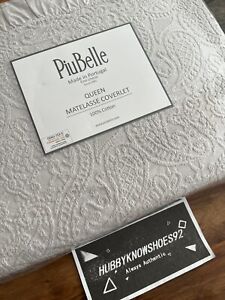 PiuBelle Cotton QUEEN Ruffled Paisley Matelasse Coverlet Quilt Grey Shabby Chic