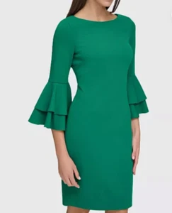 NWT CALVIN KLEIN DOUBLE BELL SLEEVES SHEATH DRESS MEADOW SIZE 14W - Picture 1 of 3
