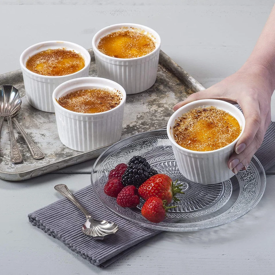 INHABITO EBAY Porcelain Ramekin Dish Set of 4, Deep Fluted Serving Dishes, Ramekins White