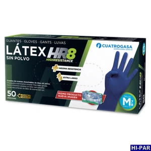 GUANTES LATEX HR 8 SIN POLVOCuatrogasa Talla L 50 Unid. - Imagen 1 de 1