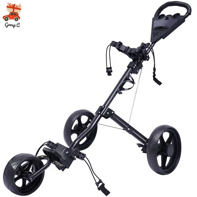 3 Wheel Golf Push Cart Folding Golf Walking Push Cart Roller Golf Bag Holder - Image 1 of 4