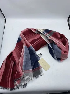 BUGATTI Lightweight Rectangle Checked Cotton Scarf - One Size - Red Blue White - Picture 1 of 7