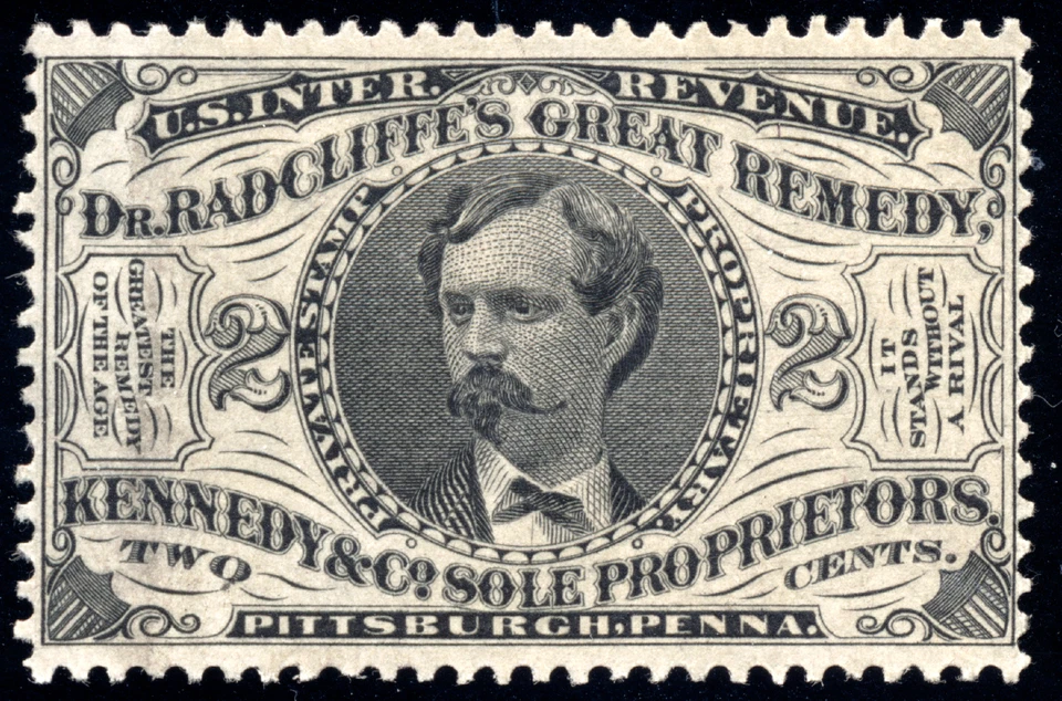 US RS157c 2c Private Die Medicine Stamp 1871 Kennedy & Co. pink paper PSAG cert - Image 1 of 3