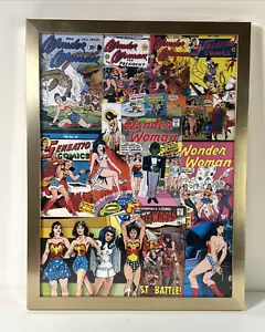 Arte collage raro de Wonder Woman enmarcado 12"x16" ¡Características y portadas clave pasadas! - Imagen 1 de 7