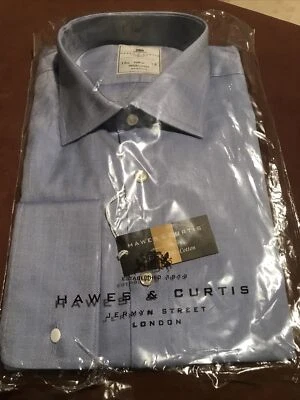 Camisa de vestir Hawes & Curtis London para hombre dos pliegues años 100 algodón puño francés 16,5x34 Foto 1 de 4