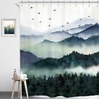 Mountain Forest Shower Curtain 60Wx72h Inch Misty Foggy Pine Trees Birds Rustic