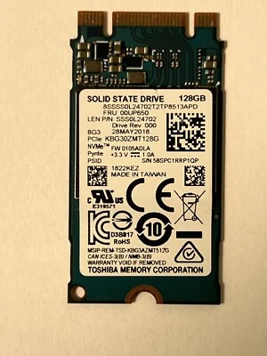 Toshiba SSS0L24702 128GB NVMe SSD M.2 2242 PCIe Solid State Drive - KBG30ZMT128G - Image 1 of 4
