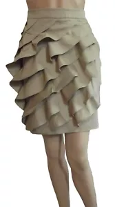 Falda de algodón New York & Company 6 bronceado beige en niveles con volantes pétalo de flor pequeña - Imagen 1 de 11