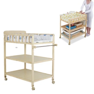 Infant Diaper Changing Station Dresser Portable Wooden Change Table with Shelves - Picture 1 of 15