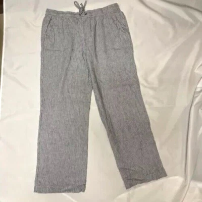 Rafaella Linen Pants Women XL Blue White Stripe Flat Front Wide Leg Casual Beach - Image 1 of 4