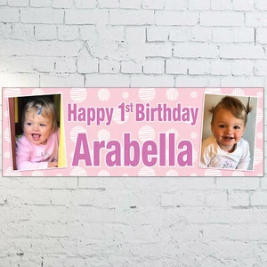 Personalisierte Mädchen 1. 2. 3. Geburtstag FOTO Banner 3 Fuß x 1 Fuß - pink - Bild 1 von 1
