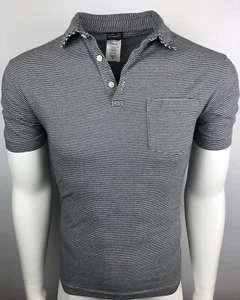 Patagonia Men's sz M Black White Organic Cotton Striped Short Sleeve Polo Shirt - Picture 1 of 17