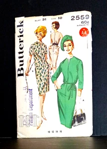 VTG 60's Butterick #2559 Shift Dress Front Zip Sewing Pattern Women Size 10 - Picture 1 of 2