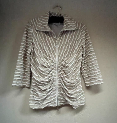 Chaqueta elástica Joseph Ribkoff para mujer talla 8 beige texturizada a rayas acanaladas con cremallera Foto 1 de 4