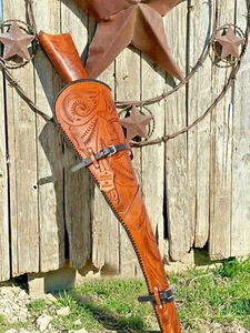 33" GENUINE LEATHER BROWN RIFLE COVER /SCABBARD  SHOTGUN HAND TOOLED SLEEVE - Picture 1 of 8