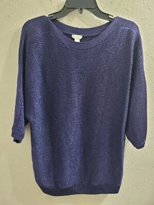 Chico's Sweater Women's Sz 3 XL Blue Silver Stripe Knit Pullover Long Sleeve - Picture 1 of 8