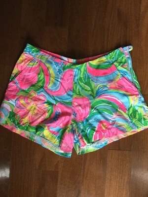 EUC ЖЕНЩИНЫ РАЗМЕР 2 LILLY PULITZER РОЗОВЫЙ/ЗЕЛЕНЫЙ СЛОН И ОБЕЗЬЯНА ПЕЧАТИ ШОРТЫ - Изображение 1 из 4