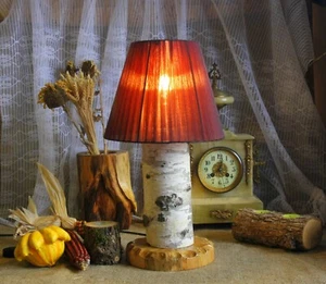 TABLE LAMP Hand Crafted Silver BIRCH WOOD TREE LOG BARK Rustic Decor 46 cm - Picture 1 of 12