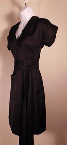 J CREW Women's Black Satin Crepe Short Sleeve Wrap Dress Sz XXSP ($138) - Picture 1 of 5