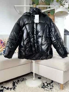 Zara Black Glossy Puffer Jacket Womens Size M Medium - Picture 1 of 16
