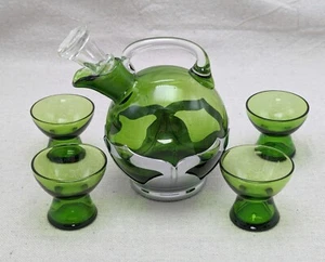 Vintage Farber Bros Krome Kraft Cordial Green Glass Decanter Set - Picture 1 of 5