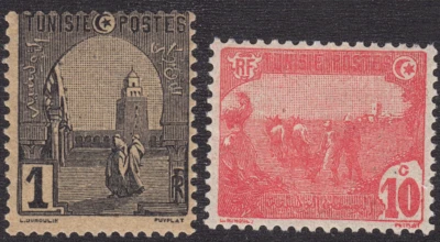 1906-26 Tunisia SC# 29-34 - Mosque at Kairouan - 2 Different Stamps - M-H - Image 1 of 2