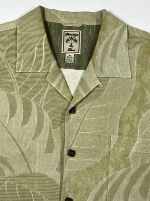 Montego Mon Button Up 100% Silk Hawaiian Shirt Men L Sage Tropical Resort Cuban - Image 1 of 4